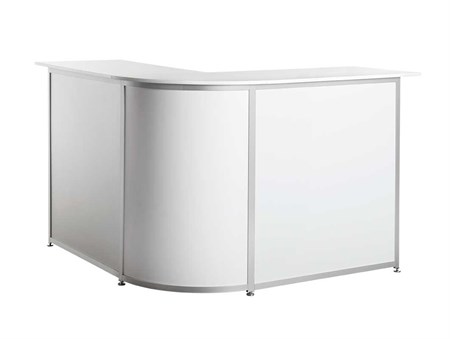 Disk i vinkel med rundat hörn, 1500x500x1100mm, vit